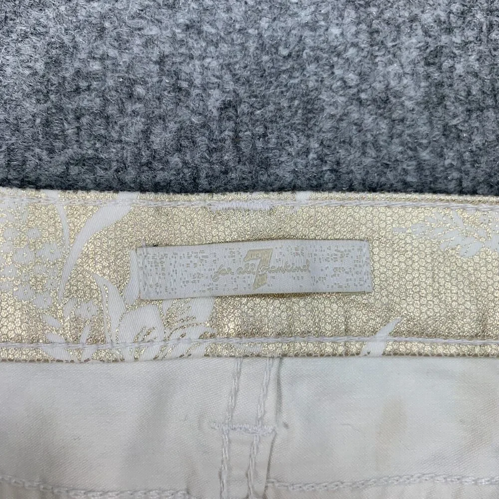 7 For All Mankind Metallic Shorts Girls 12 Gold White Floral Stretch Pockets